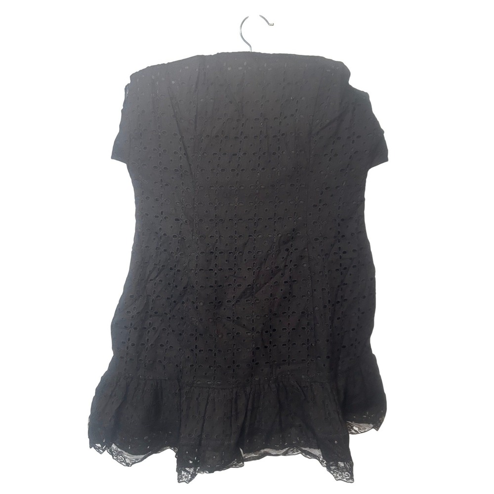 Dress Eyelet Mini Black Strapless Lace Trim Ruffle Size L Fashion Nova - Picture 3 of 5
